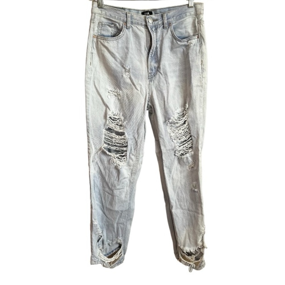 Simple Society Light Wash Distressed High Rise Mom Jeans